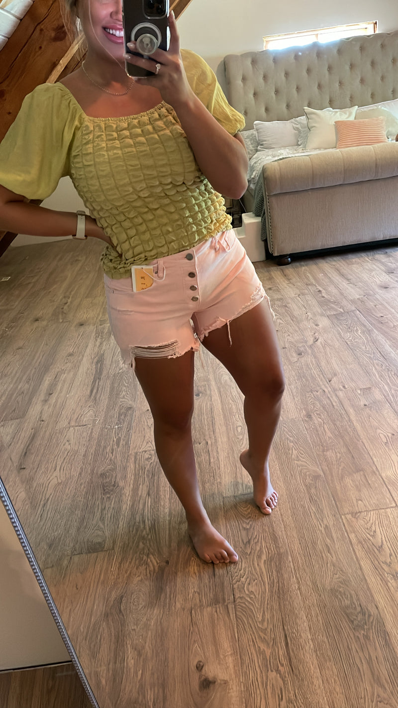 Pink Risen Denim Shorts