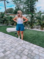 She's A Go Getter Hi Waisted Windbreaker Shorts | Teal