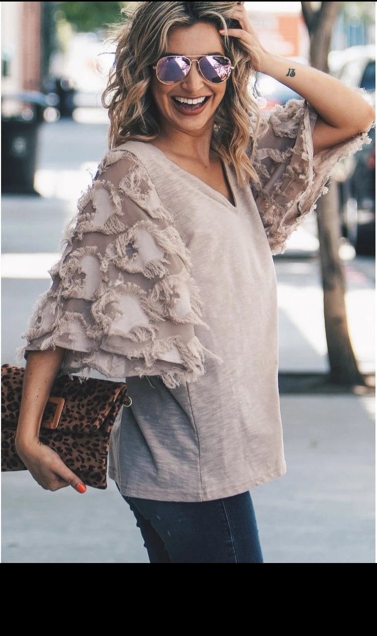 Whimsy Feather Sleeve Top