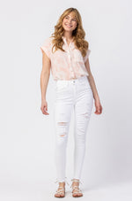 JUDY BLUE White Distressed Denim