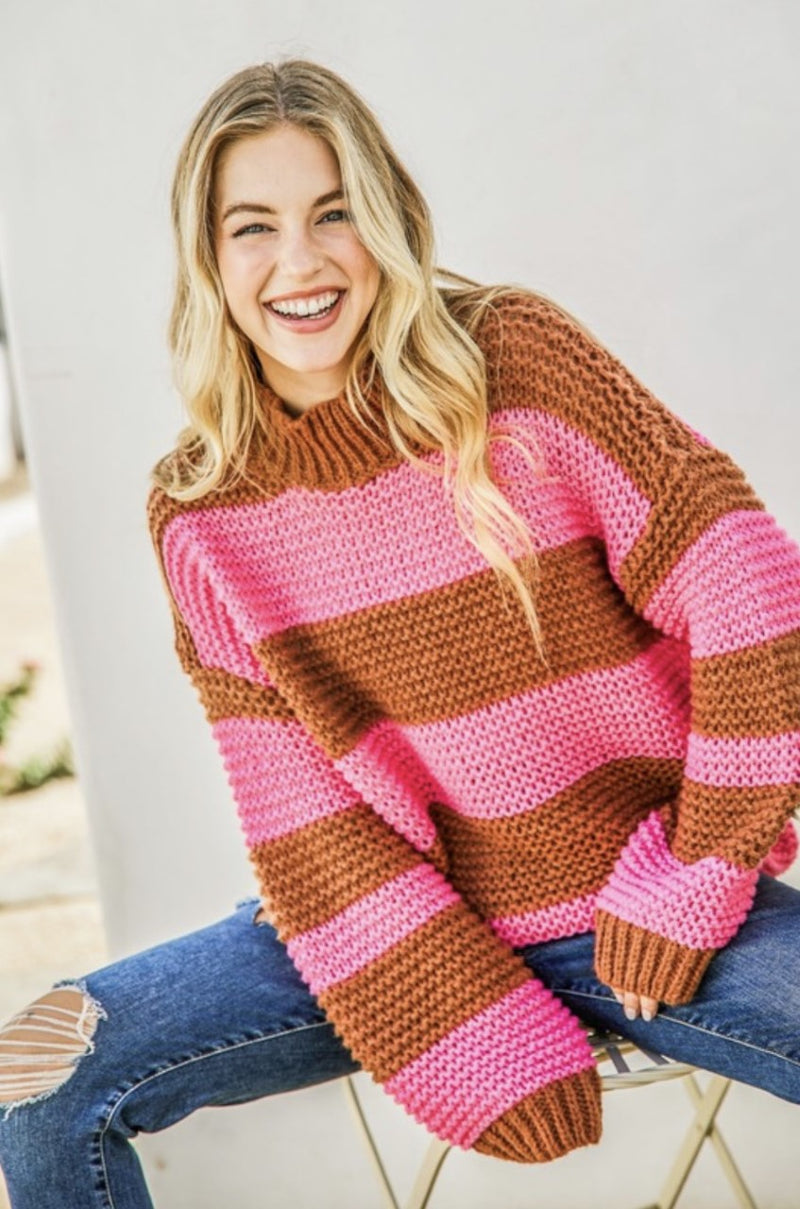 Stripes & Lattes Sweater